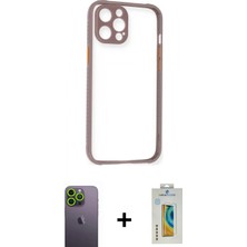 Marsilyan™- iPhone 12 Pro Max Kılıf Nova Asil Özel Seri - Siyah Polymer Nano Ekran Koruyucu + Neon Fosforlu Kamera Lens - Yl