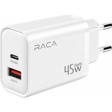 BK Teknoloji Raca U201 45W Gan Hızlı Şarj Adaptörü Usb-C Pd + Usb-A Qc Çift Çıkışlı Şarj Cihazı
