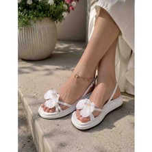 Sy Butik Kadın Çiçek Detaylı Dolgu Taban Sandalet