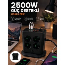 Tech Butiq Çoklu Priz 8 Çıkışlı 4 USB 2 Type-C Anahtarlı Dikey Priz Kulesi