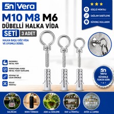 5n Vera M6 M8 M10 Dübelli Halka Vida Seti 3 Adet | Halka Başlı Göz Vida ve Uyumlu Dübel | Çok Amaçlı Askı Montaj Seti