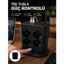 Tech Butiq Akım Korumalı 8'li Dikey Priz 4 USB 2 Type-C Hızlı Şarj Destekli Çoklu Priz