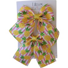 Liliza Accessories Sarı Ananas Pembe Beyaz Çizgili 2li Çocuk Fiyonk 2li Klips Toka