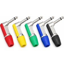 BK Teknoloji 6.3mm Mono 90° Açılı Erkek Lehim Tipi Jack Fiş 5'li Renkli Paket