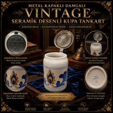 Eku Metal Kapaklı Damgalı Vintage Seramik Desenli Kupa Tankart