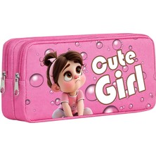 Suess Cute Girl Köpük Baloncuk Desenli Çift Bölmeli Kalemlik