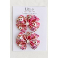 Liliza Accessories Pembe Krem Çiçekli 2li Fiyonk Çocuk Klips Toka