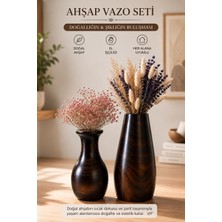ENYAZA(2024) El Yapımı Doğal Ahşap Dekoratif Vazo Seti 2’li Büyük 20X10 cm & Küçük 16X9 cm Salon, Yatak Odası ve Ofis Dekoru