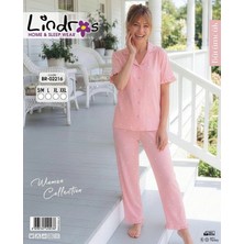 Ang Butik Lindros BR-02216 Kadın Kısa Kollu Bürümcük Düğmeli Pijama Takım