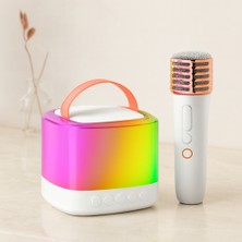 Akıllı Bayi Kablosuz Mikrofonlu Karaoke Hoparlör (Bluetooth, Beyaz, USB Şarjlı) Aby