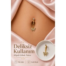 Sacce Scarves & Accessories Delik Gerektirmeyen Kelebek Figürlü Sıkıştırmalı Göbek Piercingi Mıknatıslı