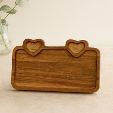 TKÇ Akasya Ahşap Servis Tepsisi 25X14 cm (Kulplu, Kalp Bölmeli)