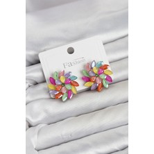 Sylar Karışık Renk Kristal Taşlı Çiçek Model Kadın Küpe