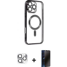 Marsilyan™- iPhone 16 Pro Max Kılıf Nova Işık Özel Seri - Siyah 3D Antistatik Hayalet Cam Ekran Koruyucu + Pers Alüminyum Kamera Lens - Gs