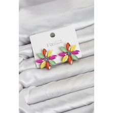 Sylar Karışık Renk Kristal Taşlı Lotus Çiçek Model Kadın Küpe