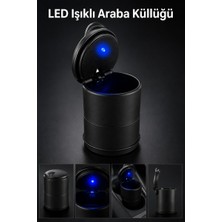Evgereçlerim Oto Küllük Işıklı Bardaklıklı Tip Siyah Araba Çöp Kovası Araç Içi Koku Önleyici Kapaklı