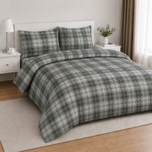 Karen Home %100 Pamuk Çift Kişilik Lastikli Çarşaflı Nevresim Takımı | Yeşil Ekose