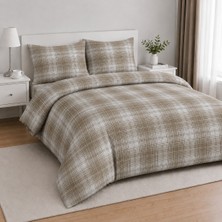 Karen Home %100 Pamuk Çift Kişilik Lastikli Çarşaflı Nevresim Takımı | Kahverengi Ekose