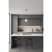 Elizim Home Lighting Çember Beyaz Cam'lı Gold Detaylı Sarkıt Avize