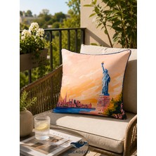 Orcadeco New York Özgürlük Heykeli Desenli Dekoratif Kırlent Kılıf– Modern Şehir Temalı Salon & Balkon Yastığı