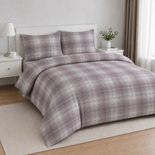 Karen Home %100 Pamuk Çift Kişilik Lastkli Çarşaflı Nevresim Takımı | Mürdüm Ekose