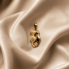 Sarezza Gold 14 Ayar Altın Çift Kedi Model Kolye Ucu