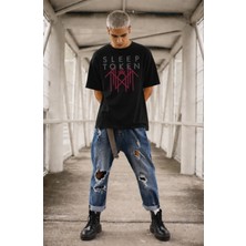 Fuddy Moda Unisex Oversize Rock Band Sleep Logo Baskılı Bisiklet Yaka Tişört