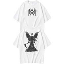 Fuddy Moda Unisex Oversize Rock Band Sleep Sırt Baskılı Bisiklet Yaka Tişört