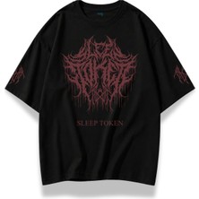 Fuddy Moda Unisex Oversize Rock Band Sleep Kol Baskılı Bisiklet Yaka Tişört