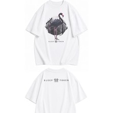 Fuddy Moda Unisex Oversize Flamingo Sleep Ense Baskılı Rock Band Tişört