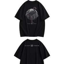 Fuddy Moda Unisex Oversize Flamingo Sleep Ense Baskılı Rock Band Tişört