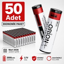 Orion 18650P 3.7V 2000MAH 15C Li-Ion Şarjlı Pil – 50 Adet Ekonomik Paket – Mart 2026 Üretim