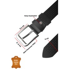 Rizzup Siyah %100 Hakiki Deri Erkek Kemer Kare Desenli Kolay Kısaltılabilir Spor Kemer 2602682