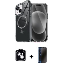Marsilyan™- iPhone 14 Kılıf Kıvılcım Form Prime - Siyah 3D Antistatik Hayalet Cam Ekran Koruyucu + Pvd Metal Kamera Lens - Gs