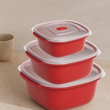 Sepetopia Kırmızı Kare Saklama Kabı Seti 3'lü (550/1100/2200 Ml)