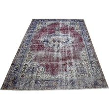 Kilim Antik 6m2 El Dokuma Kırmızı Lacivert Eskitme Göbekli Yün Salon Halısı 1599 - Vintage - Çok Renkli