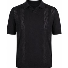 Trender Yarım Patlı Siyah Erkek Polo Yaka T-Shirt 18242
