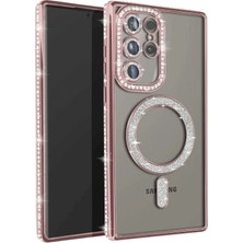 TKÇ Mey Ithalat®  Samsung Galaxy S25 Ultra Kılıf Joke Simli Magneticsafe Kılıf - Pembe