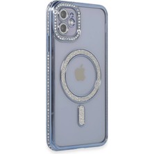 TKÇ Mey Ithalat®  iPhone 11 Kılıf Joke Simli Magneticsafe Kılıf - Mavi