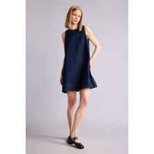 DeFacto %100 Pamuk Fashion Fit Yumuşak Jean İndigo Mini Elbise H2534AX26SM