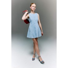 DeFacto %100 Pamuk Kolsuz Mini Jean Elbise H6341AX26SM