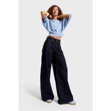 It's Basic Kadın Indigo Renk 7W5-50 Palazzo Fit %100 Koton Iç Boy 80CM Denim Jean