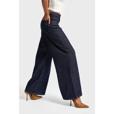 It's Basic Kadın Indigo Renk 7W5-50 Palazzo Fit %100 Koton Dökümlü Kumaş Denim Jean