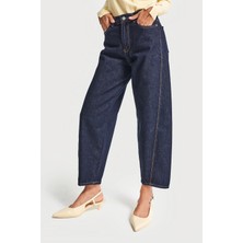 It's Basic Kadın Indigo Renk 7W5-50 Carrot Fit Rahat Kesim Iç Boy 67CM %100 Koton Denim Jean