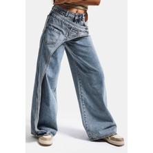It's Basic Kadın T.kot Rengi Palazzo Fit Çift Kemer Detaylı Özel Tasarım Denim Jean