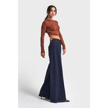 It's Basic Kadın Indigo Renk 7W5-50 Süper Palazzo Fit Esnek Elastan Kumaş Denim Jean