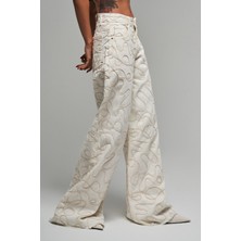 It's Basic Kadın Ekru Renk 7S5-101 Özel Kumaş %100 Koton Palazzo Fit Tasarım Denim Jean