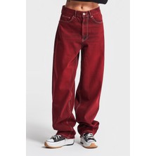 It's Basic Kadın Bordo Renk Cindy 20W4-35 Skater Fit Orta Bel %100 Koton Özel Yıkama Denim Jean