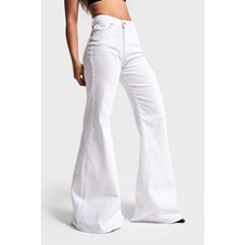 It's Basic Kadın Beyaz Renk 5s5-2 Mry Flare Fit Bol Paça %100 Koton Iç Göstermez Denim Jean