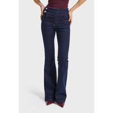 It's Basic Kadın Indigo Renk 7W5-50 Flare Fit Elastan Kumaş Denim Jean